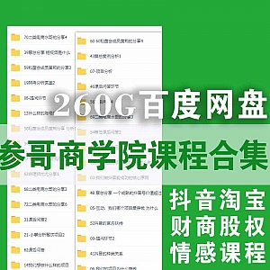 260G抖音红人参哥商学院VIP全套课程百度网盘合集,包含参哥情感课/抖音MCN/淘宝直播/财商股权……等
