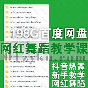 198G抖音网红热门流行舞蹈教学视频课程百度网盘资源合集,包含热身拉伸示范/分解教学/新手基础/手势舞/韩舞/网红舞蹈……等内容
