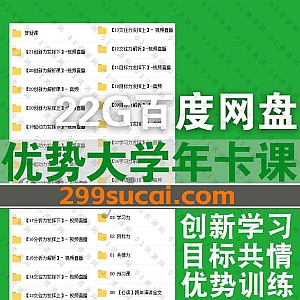 22G优势大学年卡课程视频音频文档百度网盘资源合集,包含21天引爆你的优势力训练营/创新力/驱动力/学习力/目标力/交往力发挥解析……等内容