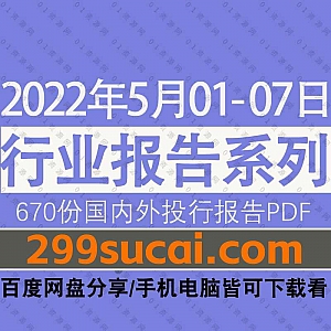 2022年5月01-07日国内外各行业机构投资研究报告PDF资源百度网盘合集,包含670份国内券商报告/国际投行报告/行业重点研报……等内容