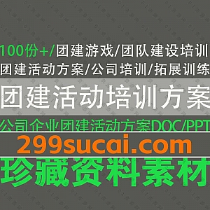 100份+公司企业员工团建活动培训方案PPT+DOC素材文档百度网盘资源合集,包含团队建设培训/团建游戏/员工团队意识技能拓展训练……等