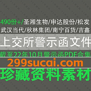 490份+上海证券交易所上交所历年往期警示函公告文件PDF电子版资源百度网盘合集(截至20222年10月汇总)
