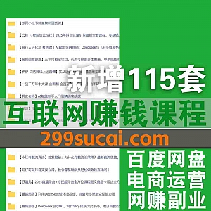 2025年2月新增的115套+互联网副业赚钱抖音短视频电商知识博主课程网盘资源合集,包含何生财/搞流量的三叔/海学长/辛小姐…等