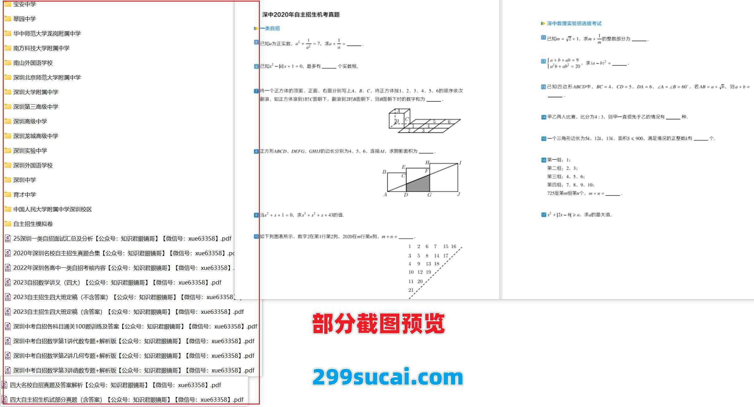 深圳名校中考自主招生真题及答案电子版资源截图