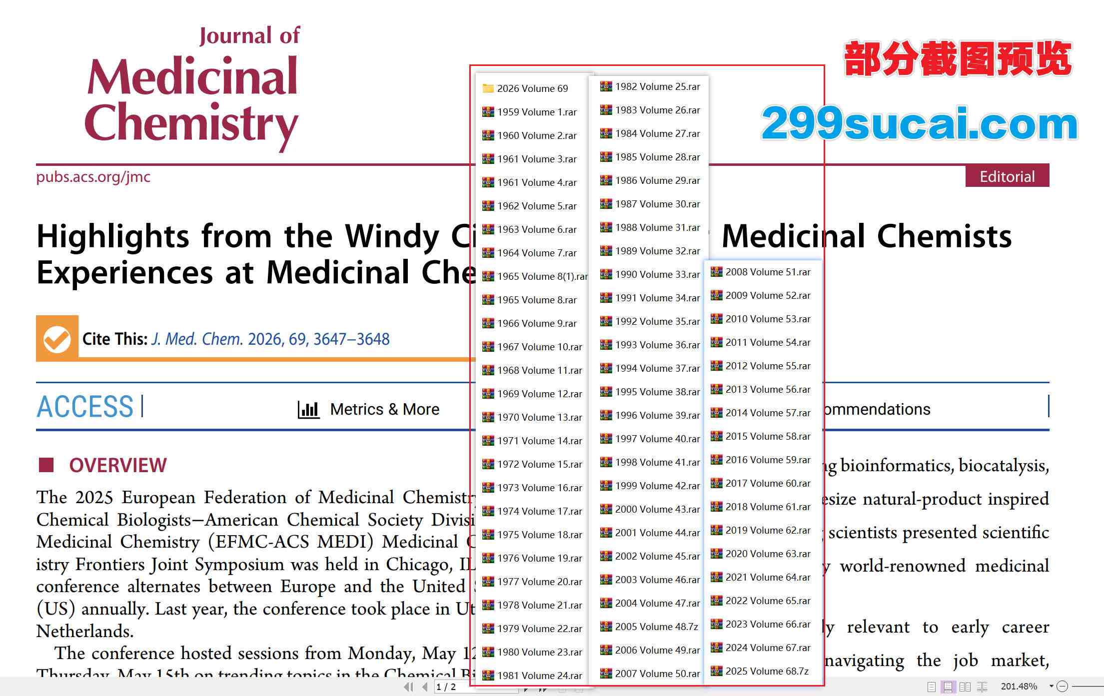 Journal of Medicinal Chemistry JMC药物化学杂志l历年电子版资源合集截图
