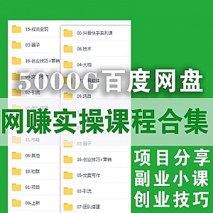 5000G百度网盘互联网赚钱实操课程合集,项目分享/副业小课/创业技巧/文案写作/大咖引流实战教学……
