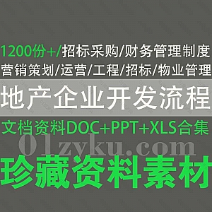 1200份+恒大万科绿地金地保利碧桂园等一线地产企业开发全流程资料文档合集,包含招标采购/财务管理/营销策划/招标/物业……等内容