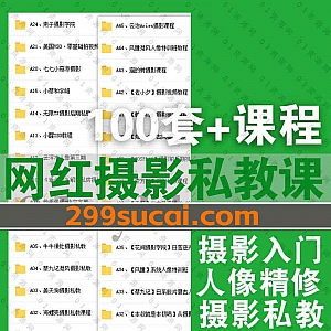 100套+网红摄影私教独立自由摄影师人像精修拍摄技巧学习视频课程1130G百度网盘资源合集,包含蚂蚁摄影/中艺网校/猫的树/茶树网…等