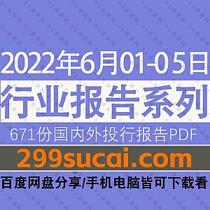 2022年6月01-05日国内外各行业机构投资研究报告PDF资源百度网盘合集,包含671份国内券商报告/国际投行报告/行业重点研报……等内容