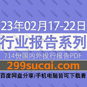 2023年02月17-22日国内外各行业机构投资研究报告PDF资源百度网盘合集,包含714份国内券商报告/国际投行报告/投资研报/行业报告…等内容