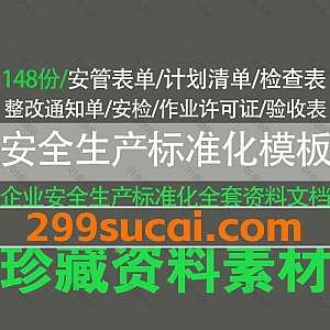 148份企业安全生产标准化模板DOC文档网盘资源合集,包含安管表单/安检表/整改通知单/作业许可证/验收表/事故调查报告/设施检查维护表…等