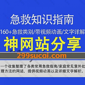 一个涵盖160种急救指南急救技能真人动画演示视频+图文详解的网站,包含家庭常见意外处理/常见损伤处理/急危重症/中毒处理/意外事故救援…等