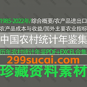 1985-2022年中国农村统计年鉴PDF电子版+EXCEL网盘资源合集,包含各地区农村市场与物价/农产品进出口/成本与收益/主要农村经济指标…等数据
