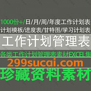 1000份+工作计划管理表EXCEL表格公司学习工作进度跟踪可视化素材网盘资源合集,包含甘特图/日月周年度工作计划表/进度表/计划模板…等