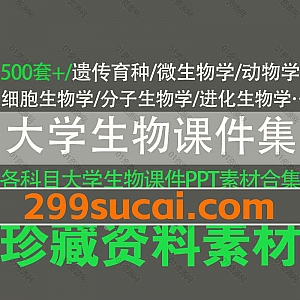 500套+大学生物课件PPT网盘资源合集,包含微生物学/遗传育种/生物化学/细胞生物学/进化生物学/动物生物学/分子生物学/动物学…等各科目