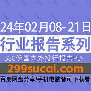 2024年02月08日-21日国内外各行业机构投资研究报告PDF资源网盘合集,包含630份国内券商报告/国际投行报告/投资研报/行业报告…等内容