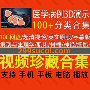 100+分类医学病例超清3D动画演示视频英文原版+字幕版10G网盘资源合集,包含解剖与生理学/肌肉/骨骼/神经/细胞/消化/泌尿…等各类动画