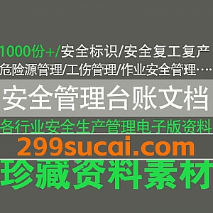 1000份+全套各行业安全生产管理资料文档表格网盘资源合集,包含安全管理台账/危险源管理/应急预案/风险清单/工伤管理/作业管理制度…等
