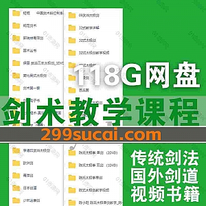 118G剑法练习剑术教学视频课程+电子书网盘资源合集,包含武当剑/太极剑/八极剑/七星剑/太极拳/龙泉剑/欧洲剑/日本剑/达摩剑/青萍剑…等